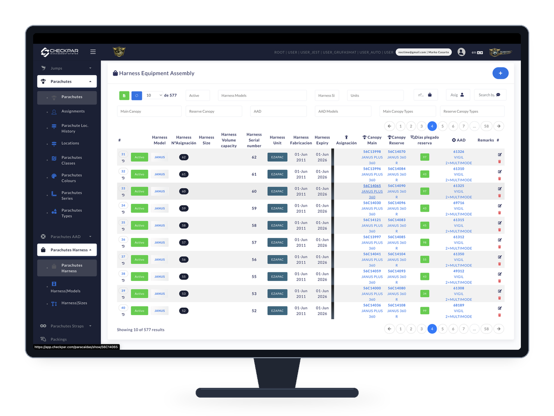 Gestión del material de salto en CHECKPAR