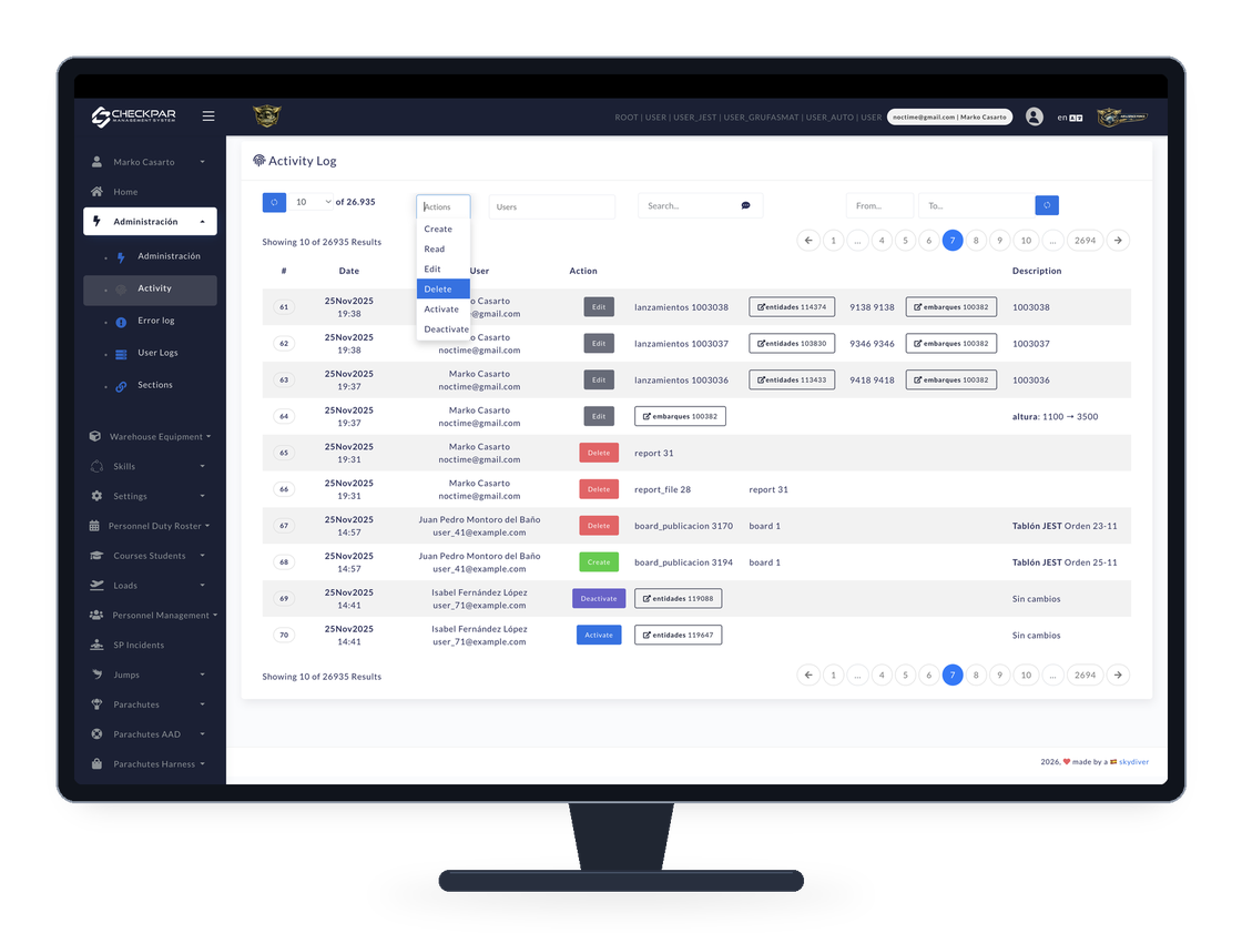 Auditoría y registro de actividad en CHECKPAR